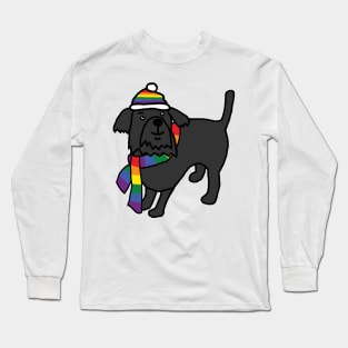Cute Dog and Rainbow Pride Flag Hat and Scarf Long Sleeve T-Shirt